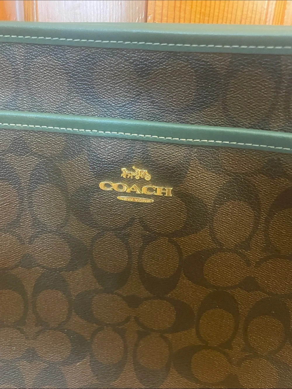 Coach Signature Canvas Crossbody with Teal Trim